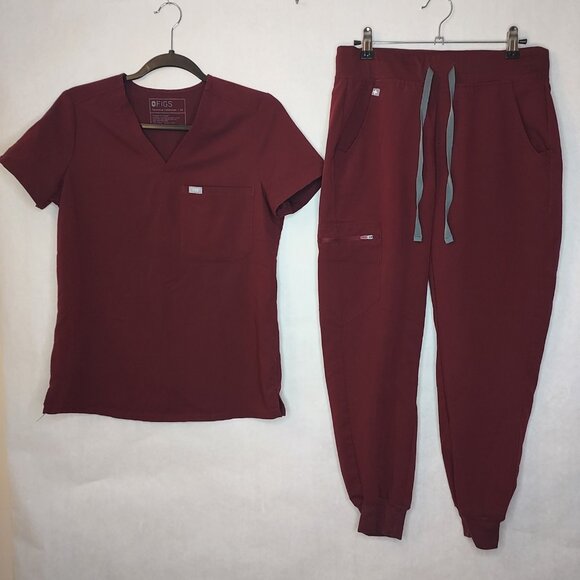 FIGS Other - Figs Set Women's Catarina Top XS Zamora Jogger Scrub Pants S Dark Burgundy Red